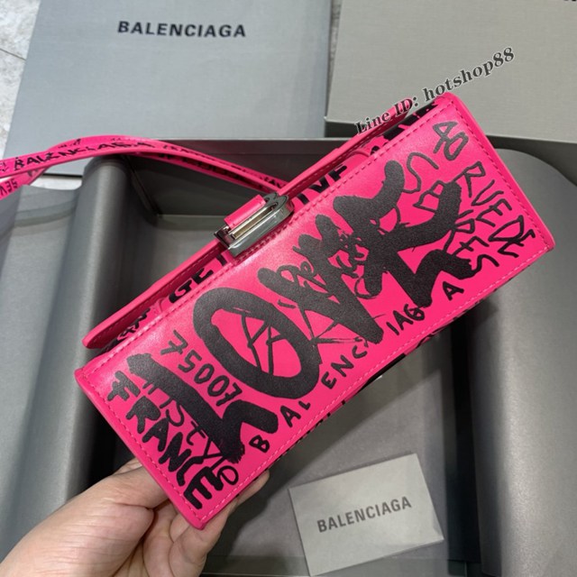 Balenciaga專櫃新款mini號手提肩背女包原單沙漏包 巴黎世家塗鴉玫紅色沙漏包 fyj1398